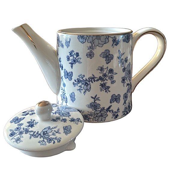 GRACE TEAWARE Fine Porcelain Coffee Pot Teapot Blue Floral & Butterfly - Picture 2 of 8